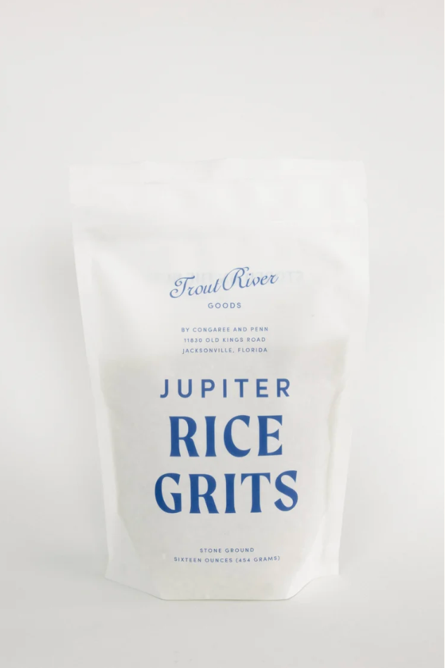 Screenshot of Jupiter Rice Grits grains by Congaree and Penn in a bowl, showcasing their texture and appearance.