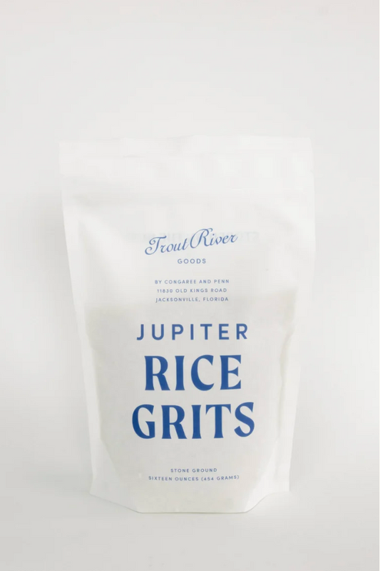 Screenshot of Jupiter Rice Grits grains by Congaree and Penn in a bowl, showcasing their texture and appearance.