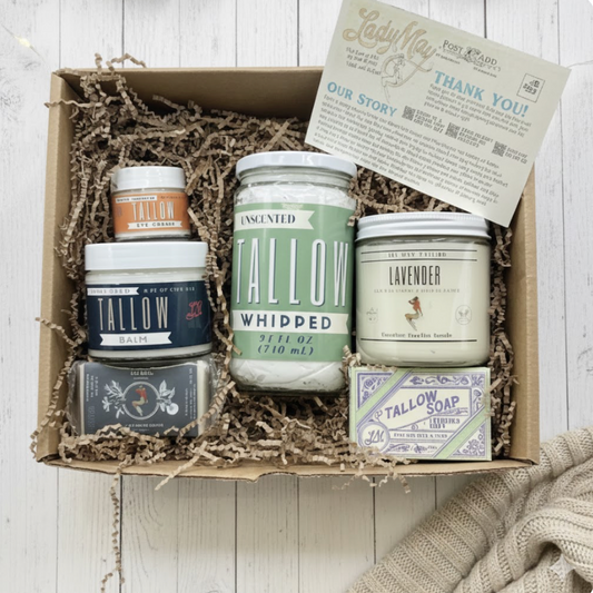 Deluxe Tallow Skincare Gift Set - 6-Piece Grass-Fed Bundle with Candle & Soaps - The Lady May ~ Blessings Grow Meadows