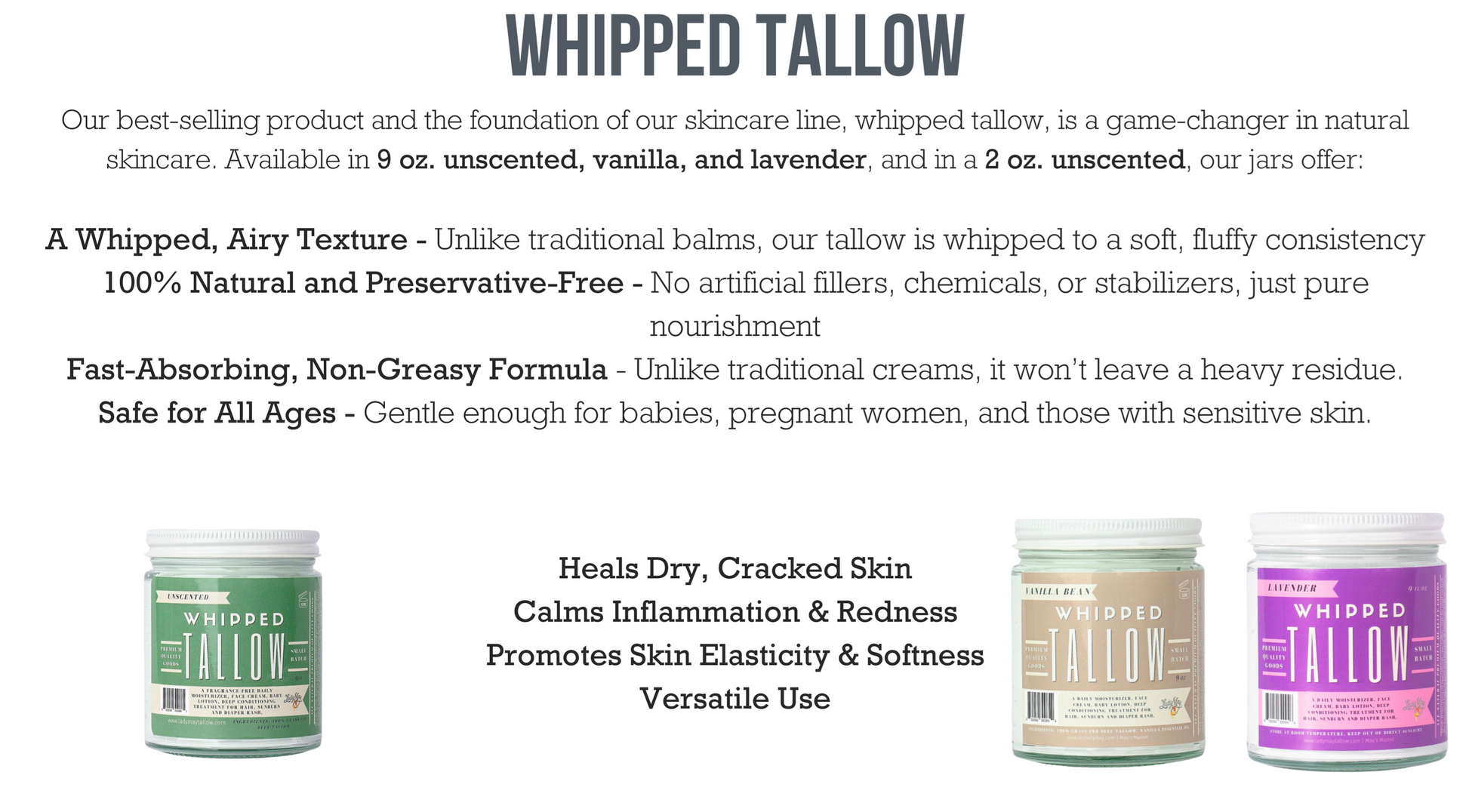 Natural Beef Tallow Skincare Collection - Lotion, Butter, Balm & Whipped - Blessings Grow Meadows