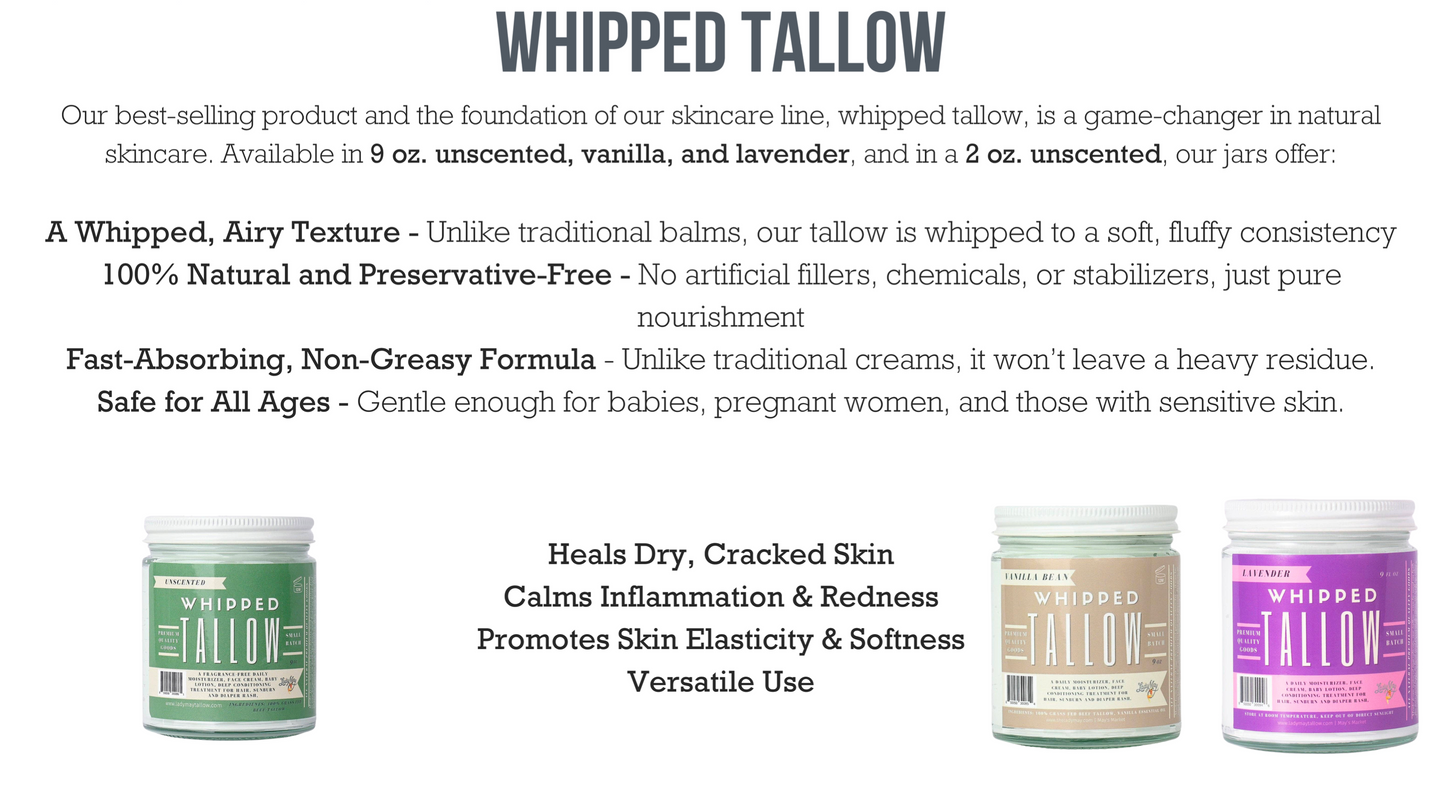 Whipped Tallow Trio - 9oz - Lavender, Vanilla, Eucalyptus Premium Quality All Natural Gift Box by The Lady May - Blessings Grow Meadows