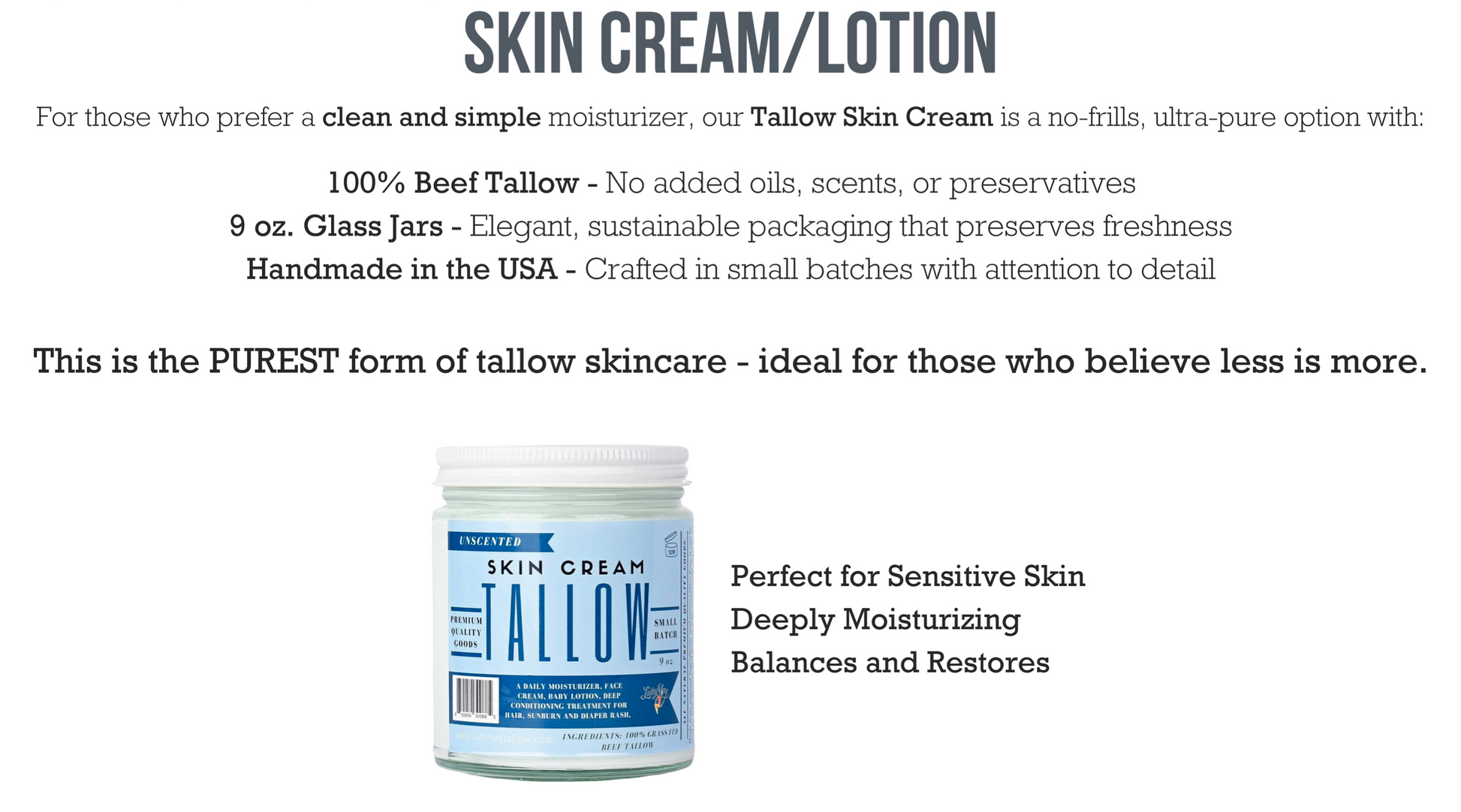 Unscented Tallow Lotion | All-Natural Beef Tallow Moisturizer - Blessings Grow Meadows