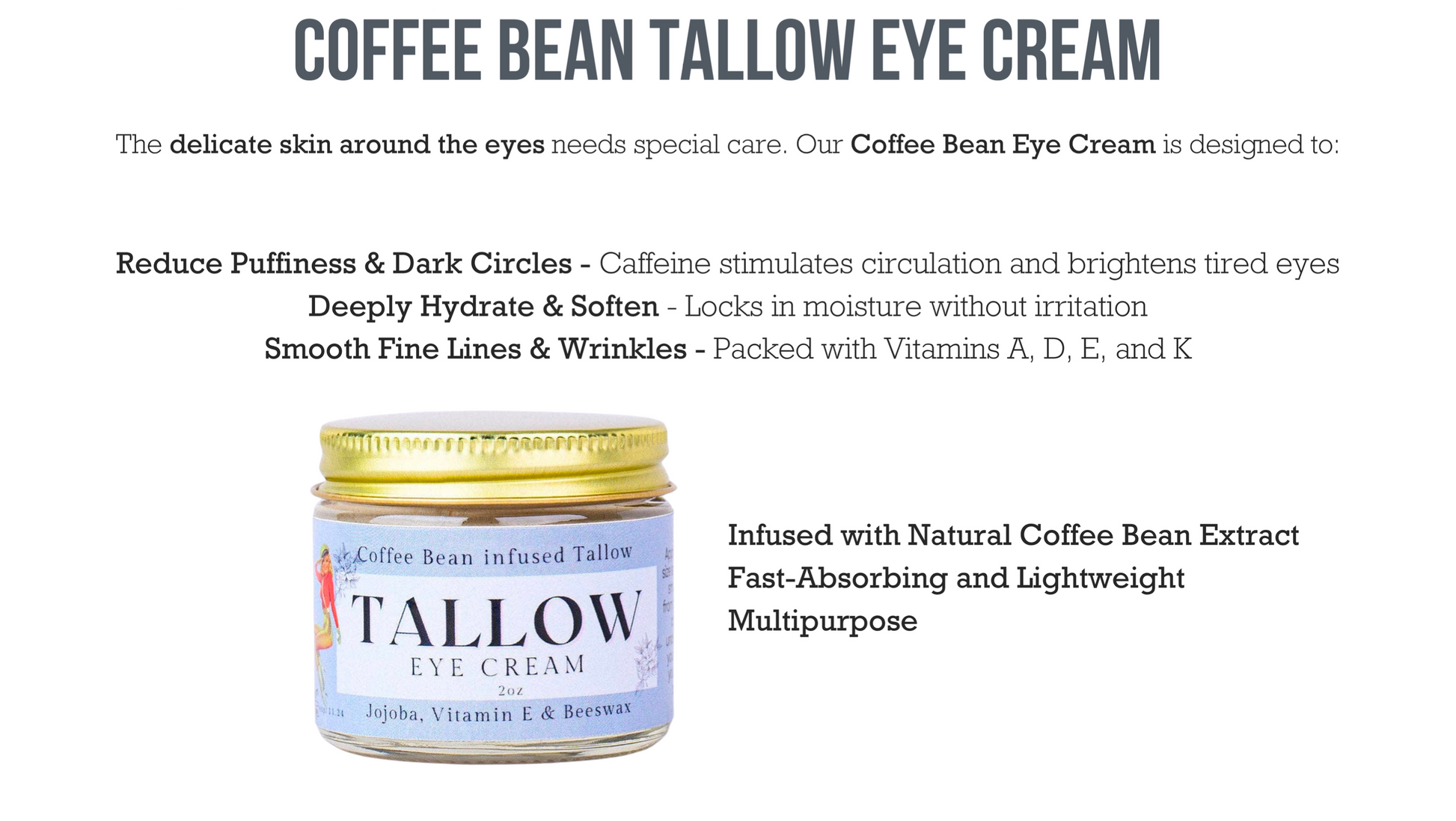 Natural Tallow Eye Cream | Caffeine Under Eye Cream - Blessings Grow Meadows