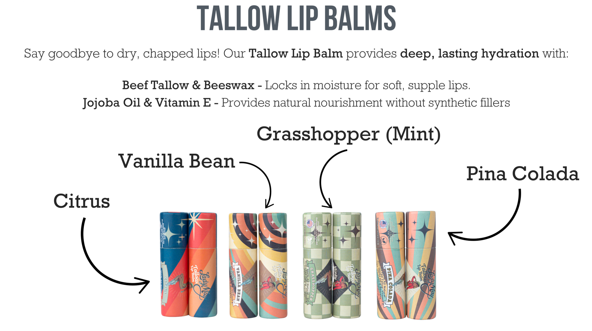 Lady May Tallow Lip Balm | All Natural Beef Tallow Lip Balm - Blessings Grow Meadows