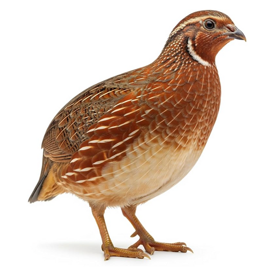 Red Range Coturnix Quail hatching eggs from Quailz.com, showing eggs with reddish-brown shells on a white background.
