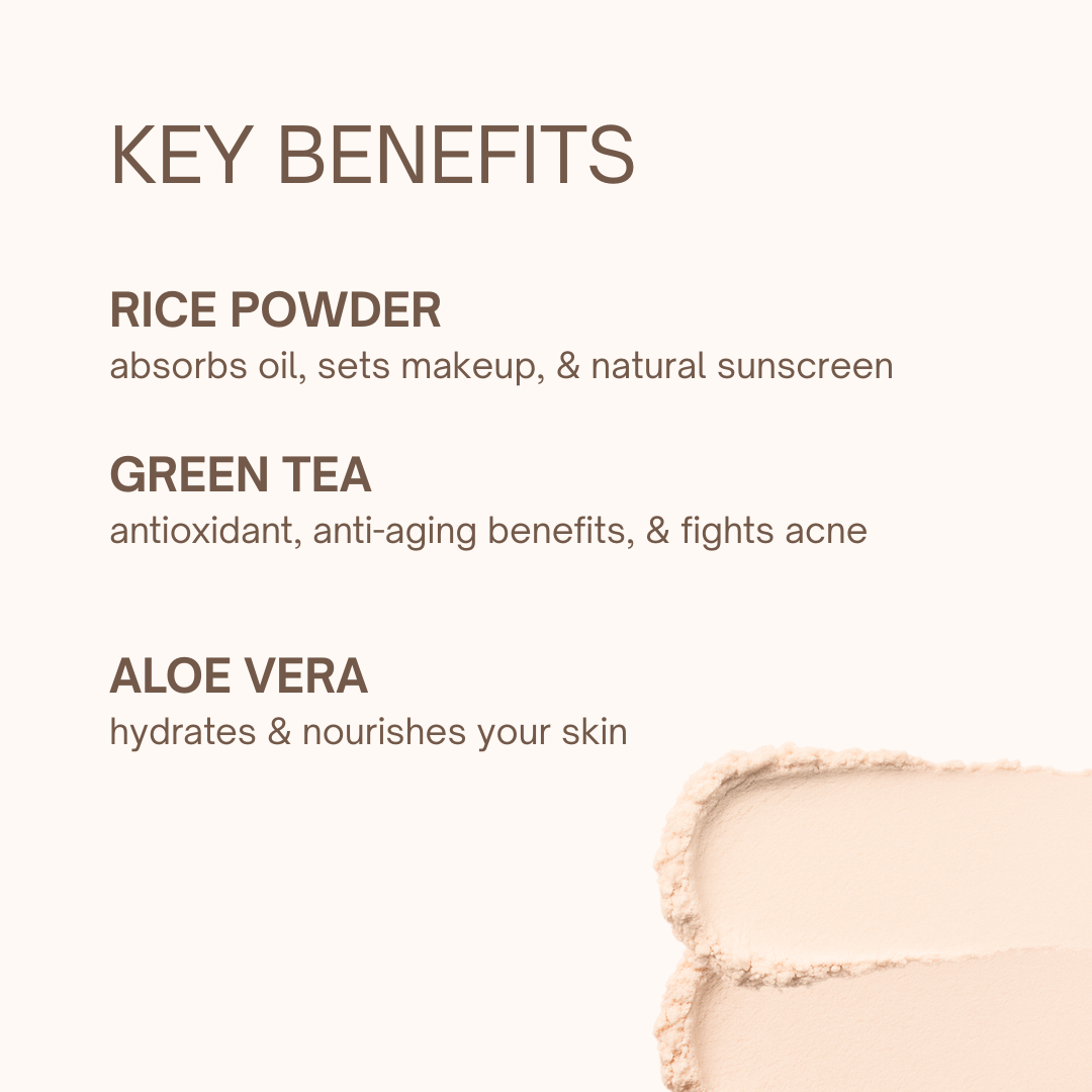 Pressed organic setting powder by Taylor Made Organics, shown in a compact container with smooth, finely milled face powder inside.