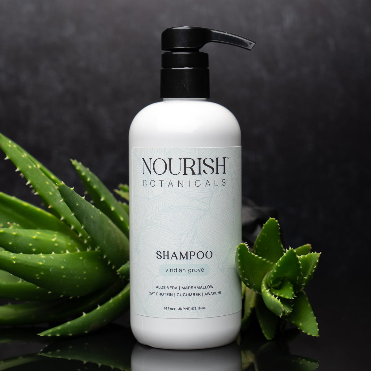 Rustic Strength Aloe Vera Shampoo in a 16oz bottle with a clear label, featuring a green aloe vera plant illustration.