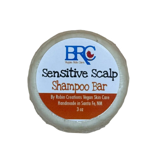 By Robin Creations gentle shampoo bar for sensitive scalp, showing a natural soap bar with soft, soothing packaging.