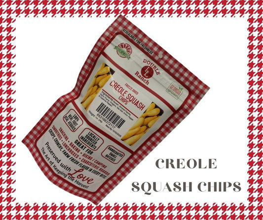 Freeze dried Creole Squash Chips by Double L Ranch, crispy orange squash slices with textured surface and vibrant color.