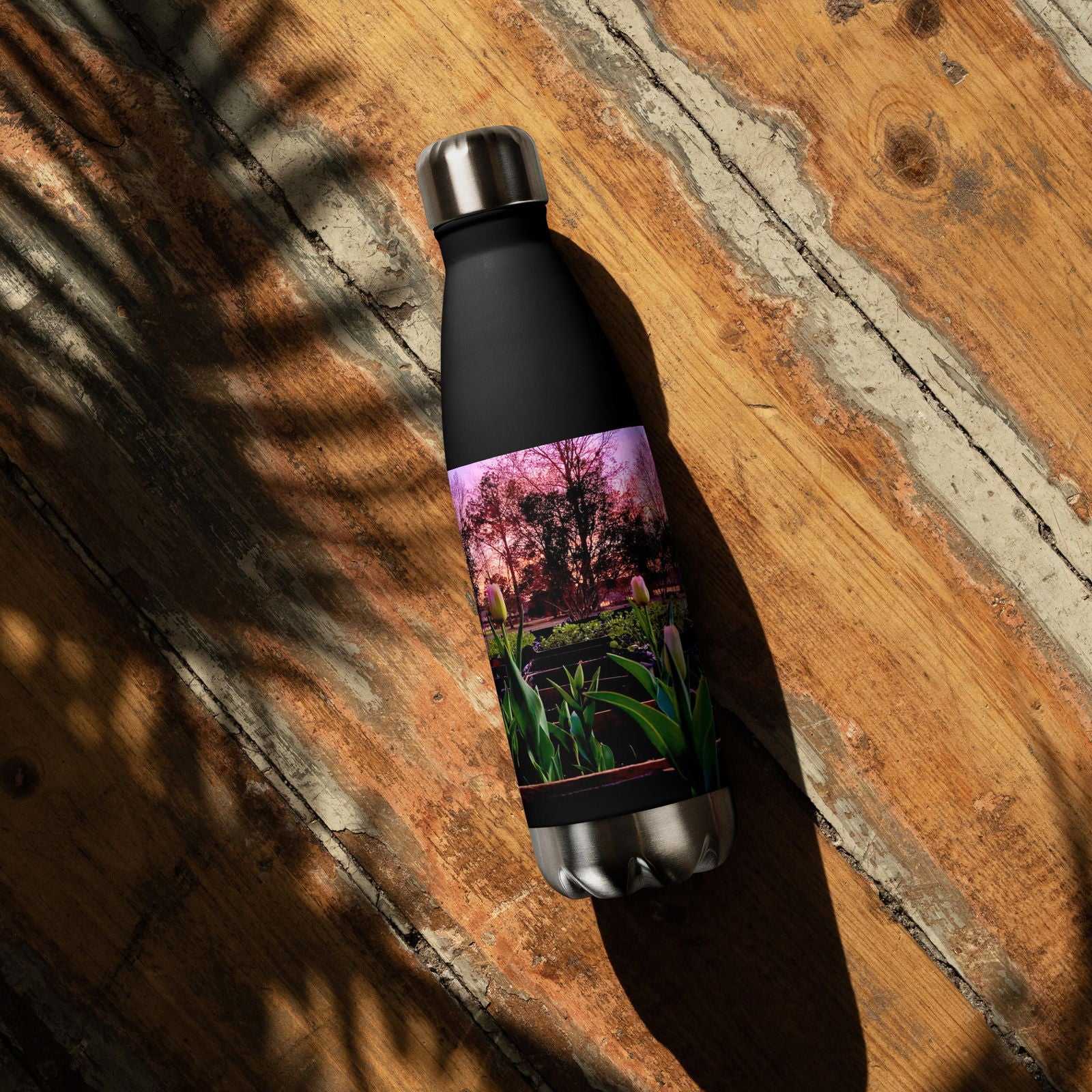 Stainless steel water bottle - Tulips at Dusk Original Photography - Blessings Grow Meadows -