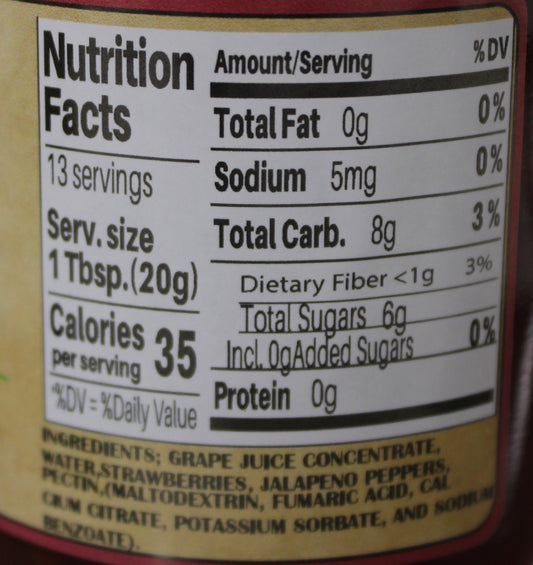 Strawberry Jalapeno Jam - No Sugar Added, 9 oz.