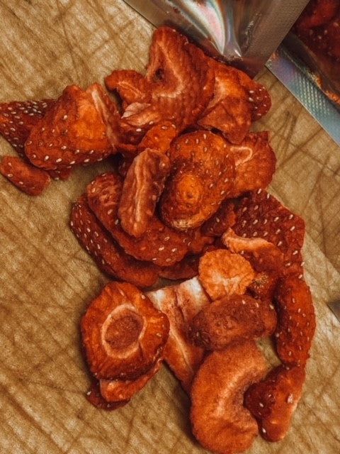 Dehydrated strawberries from Onic Brands LLC, ideal for soups and food recipes, shown in a close-up image.
