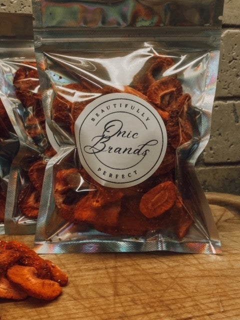 Dehydrated strawberries from Onic Brands LLC, sliced and dried for soups and food recipes, shown in a close-up image.