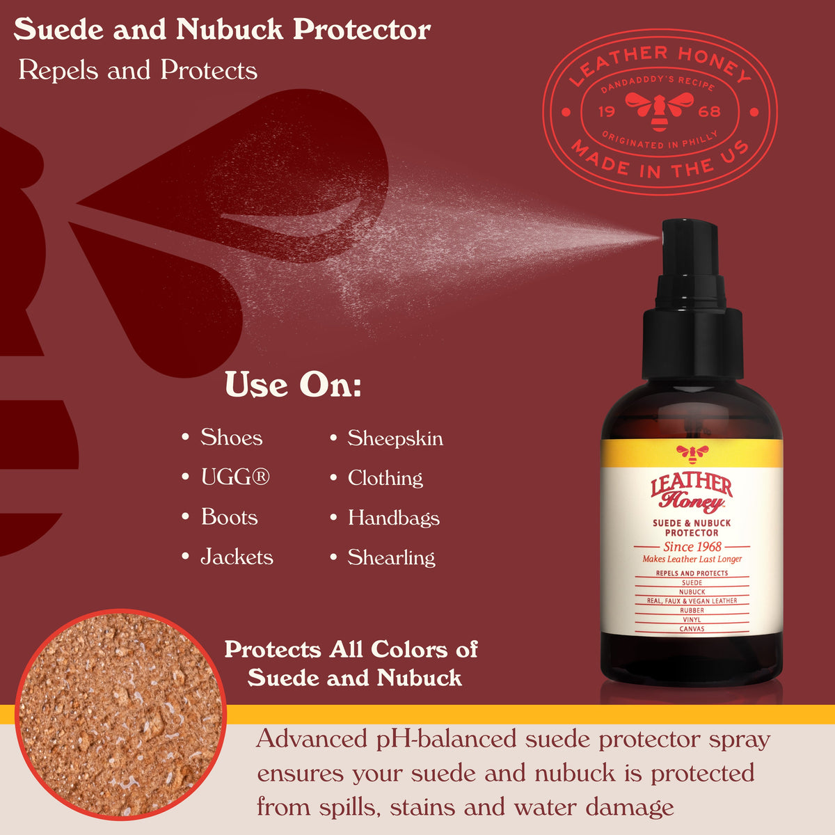 Leather Honey suede and nubuck protector spray bottle, used for protecting UGG suede footwear and accessories.