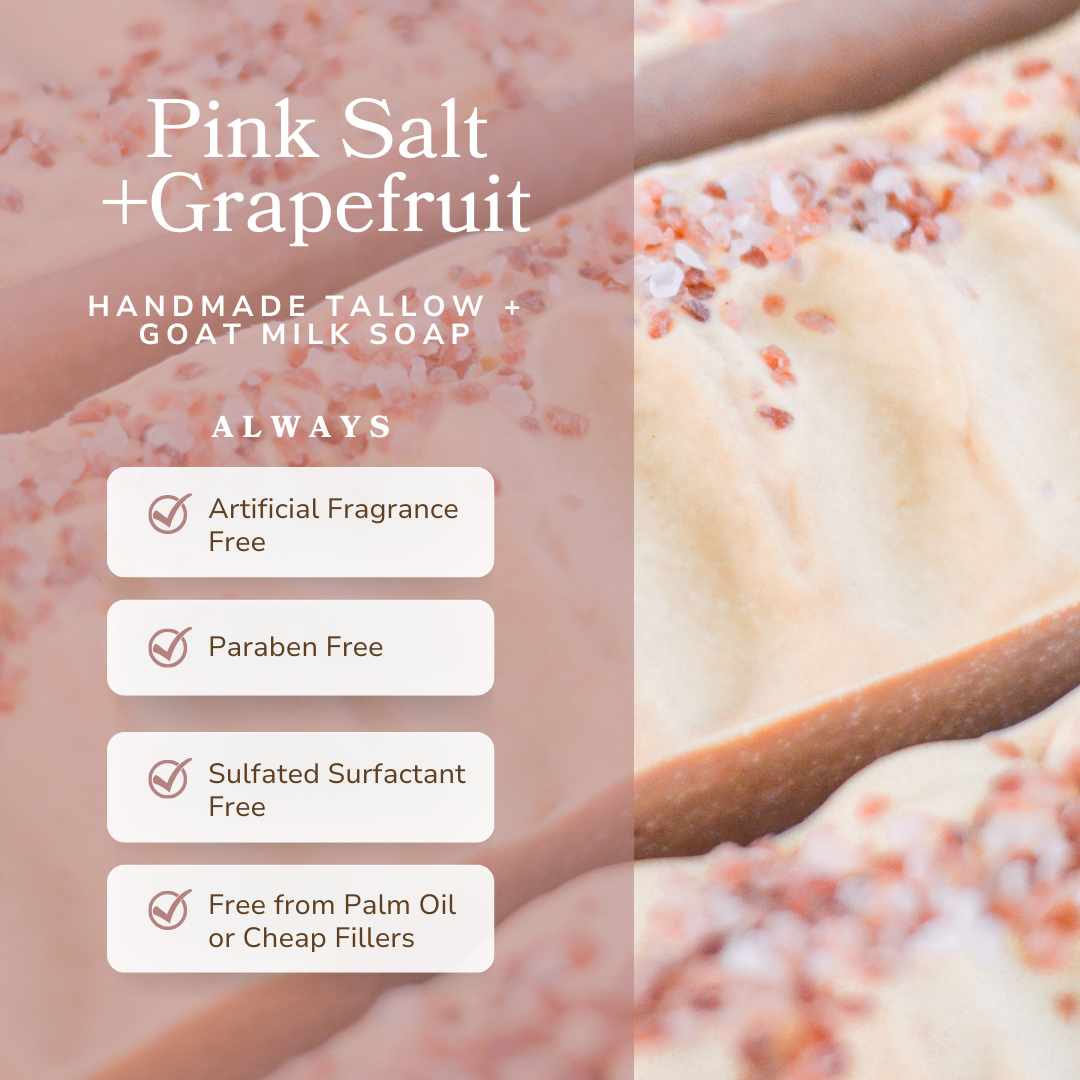 Pink Salt + Grapefruit Cleansing Bar Handmade Tallow and Goat Milk Soap Bar - Blessings Grow Meadows