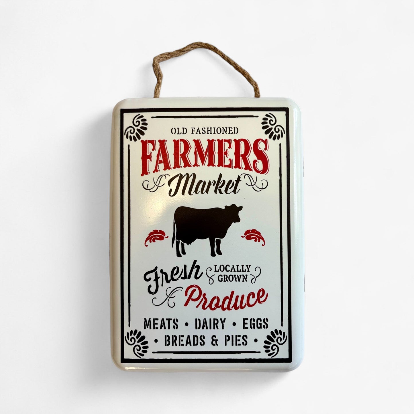 Old Fashioned Farmers Market Sign with Cow, Vintage Metal Wall Art