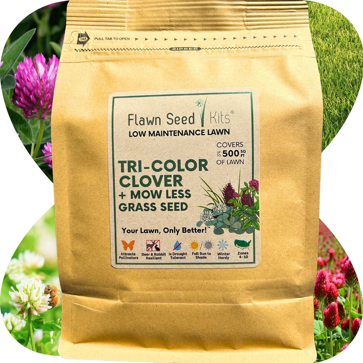 TRI-Color Clover + Mow Less Grass Seed - Blessings Grow Meadows