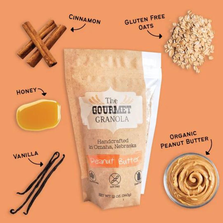 Two 12 oz packs of The Gourmet Granola Peanut Butter Granola, gluten, soy, and dairy-free, in a food multipack.