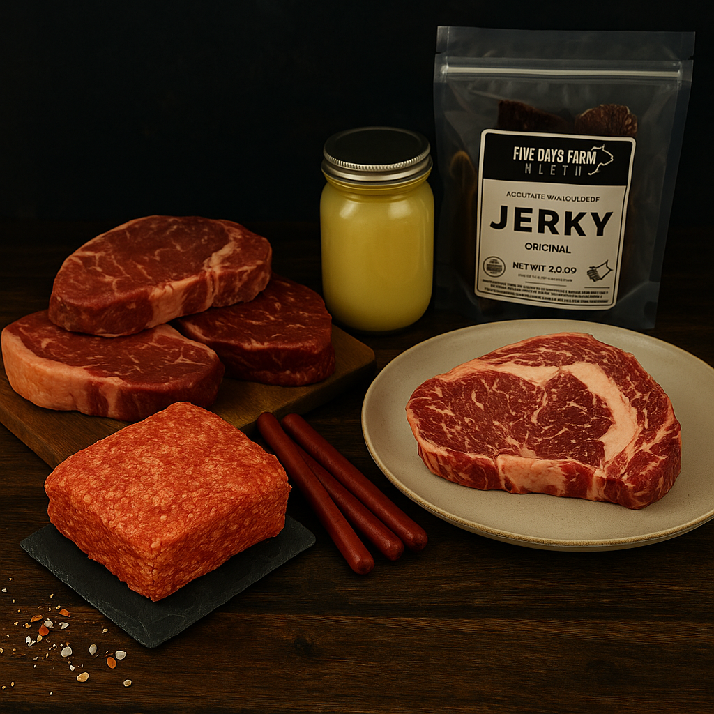 Five Oaks Farm Wagyu FOF The Wagyu Welcome Box featuring assorted Wagyu beef cuts in a stylish gift box.