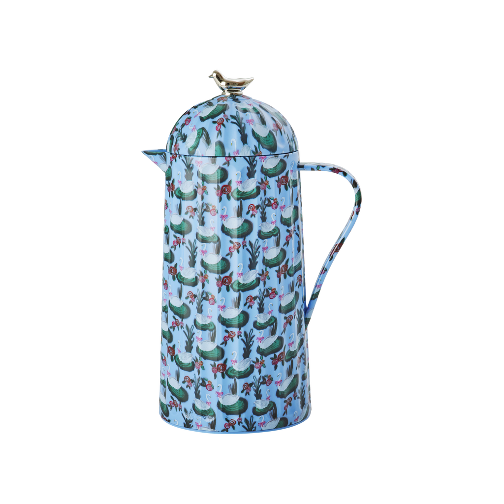 Thermo with Silver Bird Lid With Swan Lake Print - Blessings Grow Meadows -