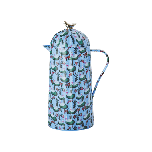 Thermo with Silver Bird Lid With Swan Lake Print - Blessings Grow Meadows -