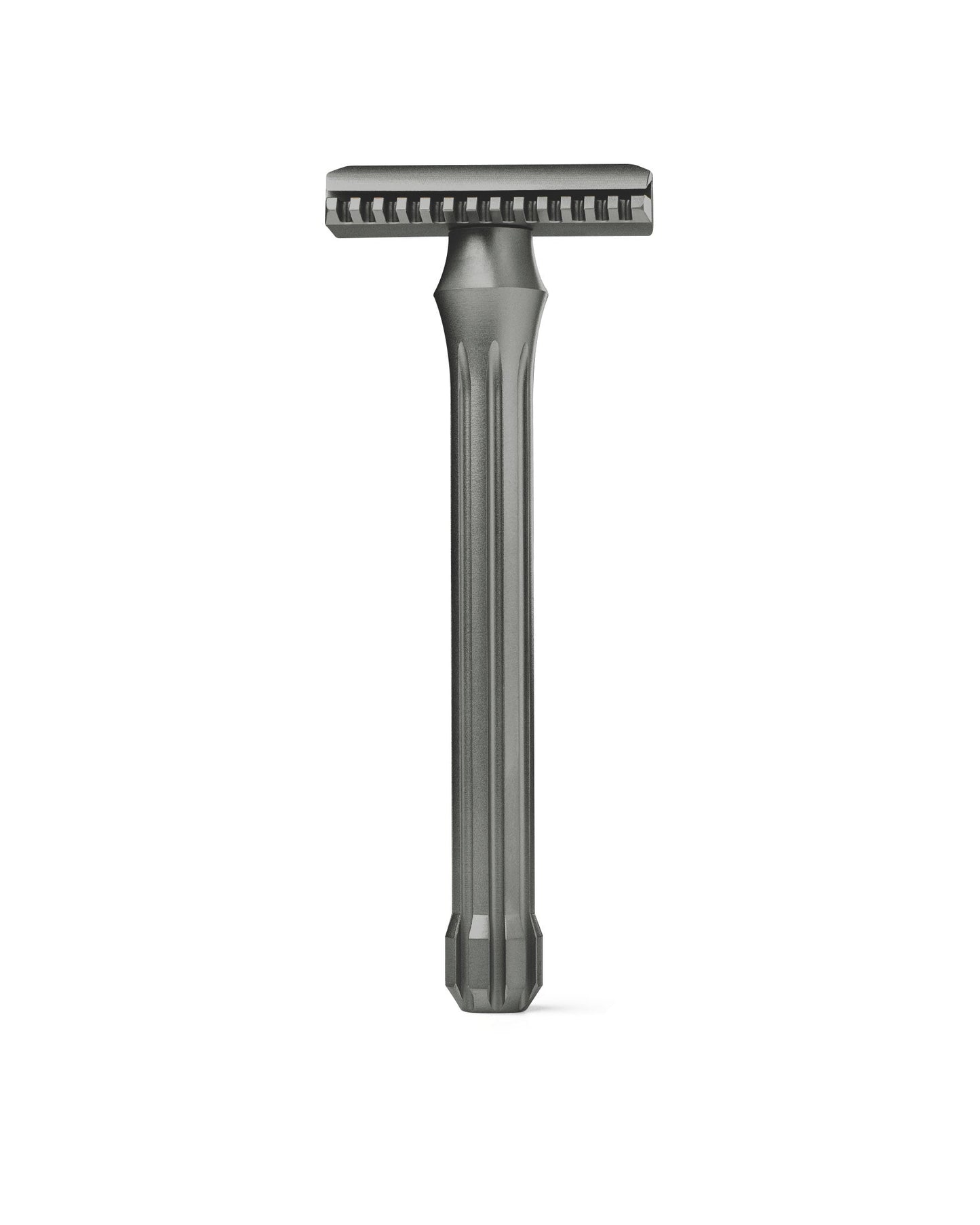 Blackbird Titanium razor with titanium handle by Blackland Razors, featuring open comb design and polished finish.
