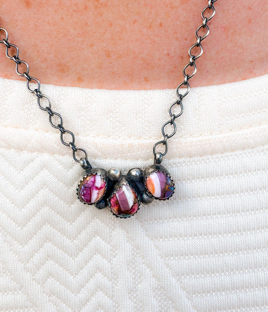 Tia Long Three Stone Pink Dahlia Necklace - Blessings Grow Meadows -