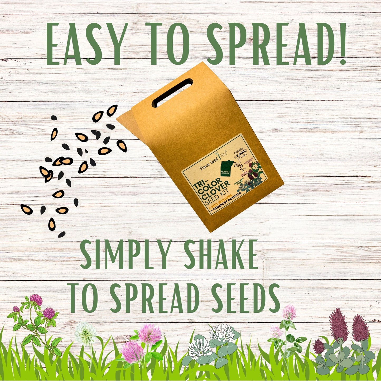 Tri-Color Clover Seed Mix Eco-Spread Carton - Blessings Grow Meadows