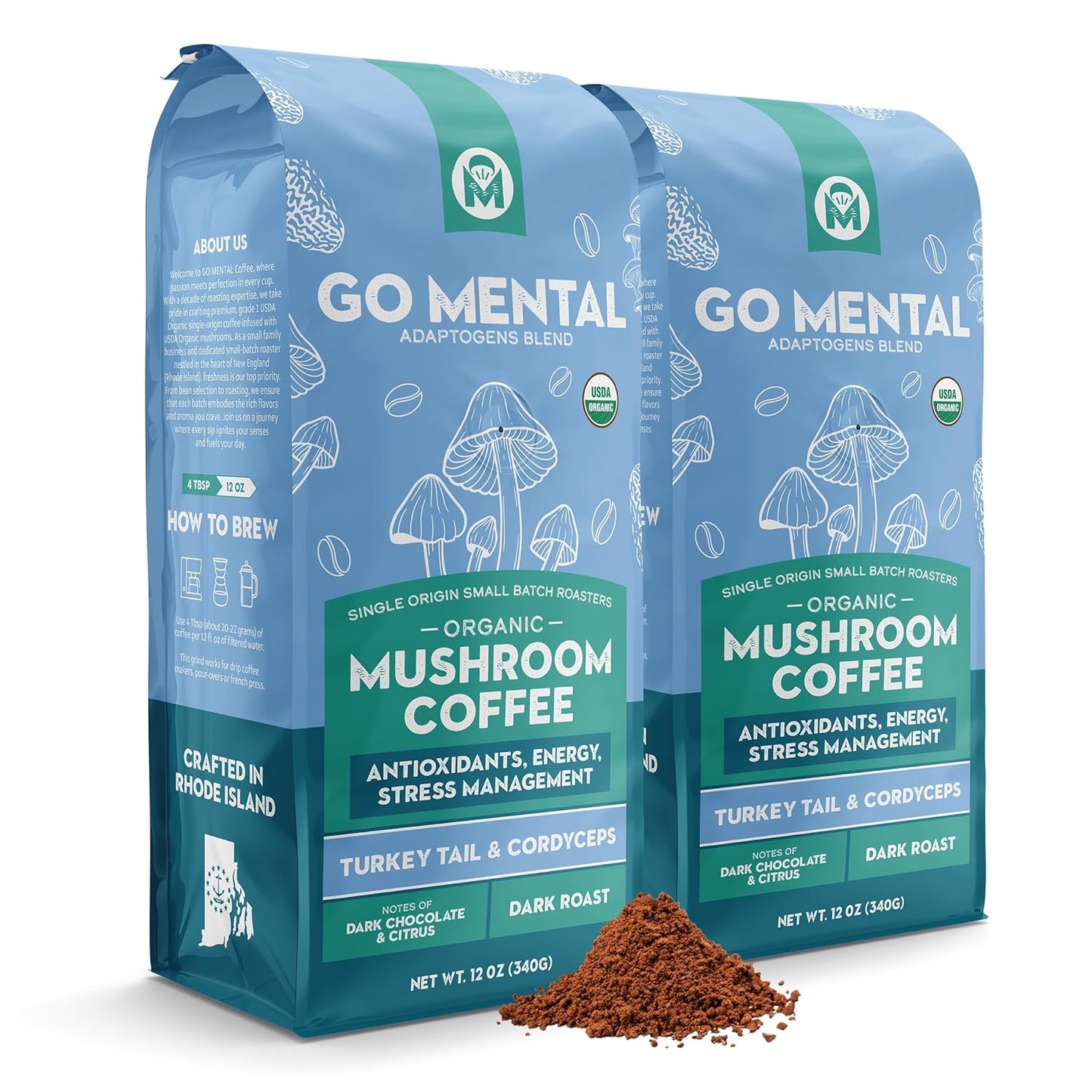 Turkey Tail & Cordyceps Mushroom Coffee Adaptogens Blend - GO MENTAL MUSHROOM COFFEE ~ Blessings Grow Meadows