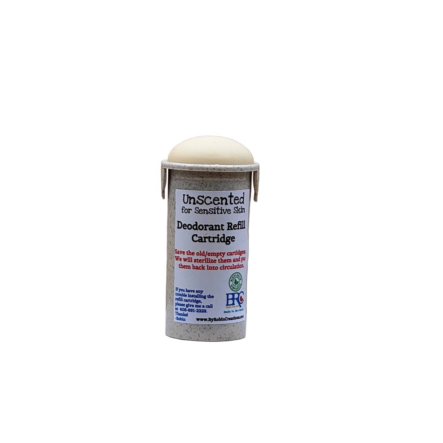 Natural probiotic deodorant by Robin Creations in new packaging, shown in the image, designed for effective, gentle body odor control.