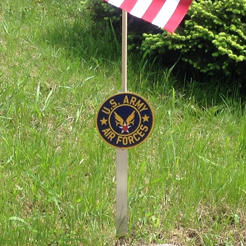 US Army Air Forces grave marker by Flagman of America, made in USA, featuring military insignia on a polished stone surface