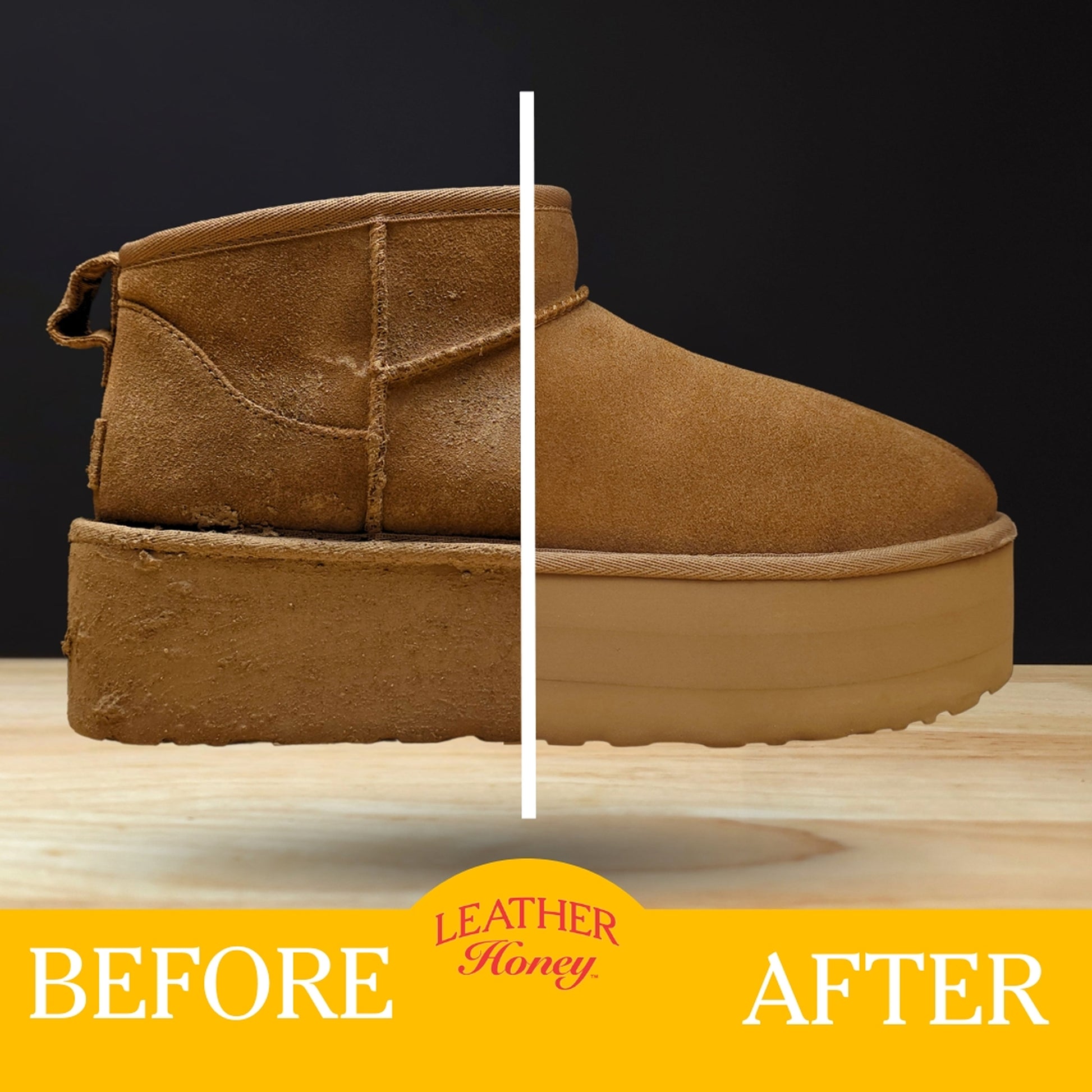 Leather Honey suede and nubuck cleaner kit with brushes and cleaning solution for leather care and maintenance.