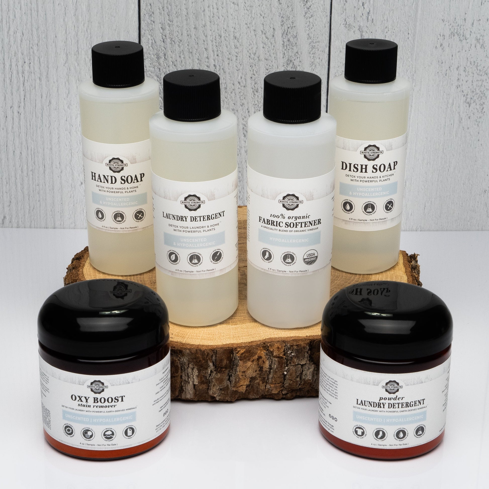 Rustic Strength unscented soap cleaning sampler with natural, unscented soap bar showing a simple, clean design and texture.