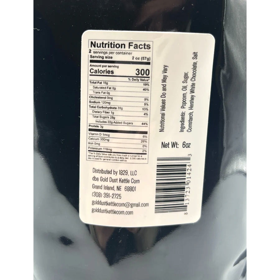 White Chocolate Covered Kettle Corn | 6 oz | Gluten Free & Non-GMO | Gold Dust Kettle Corn - BuyNebraska.com ~ Blessings Grow Meadows