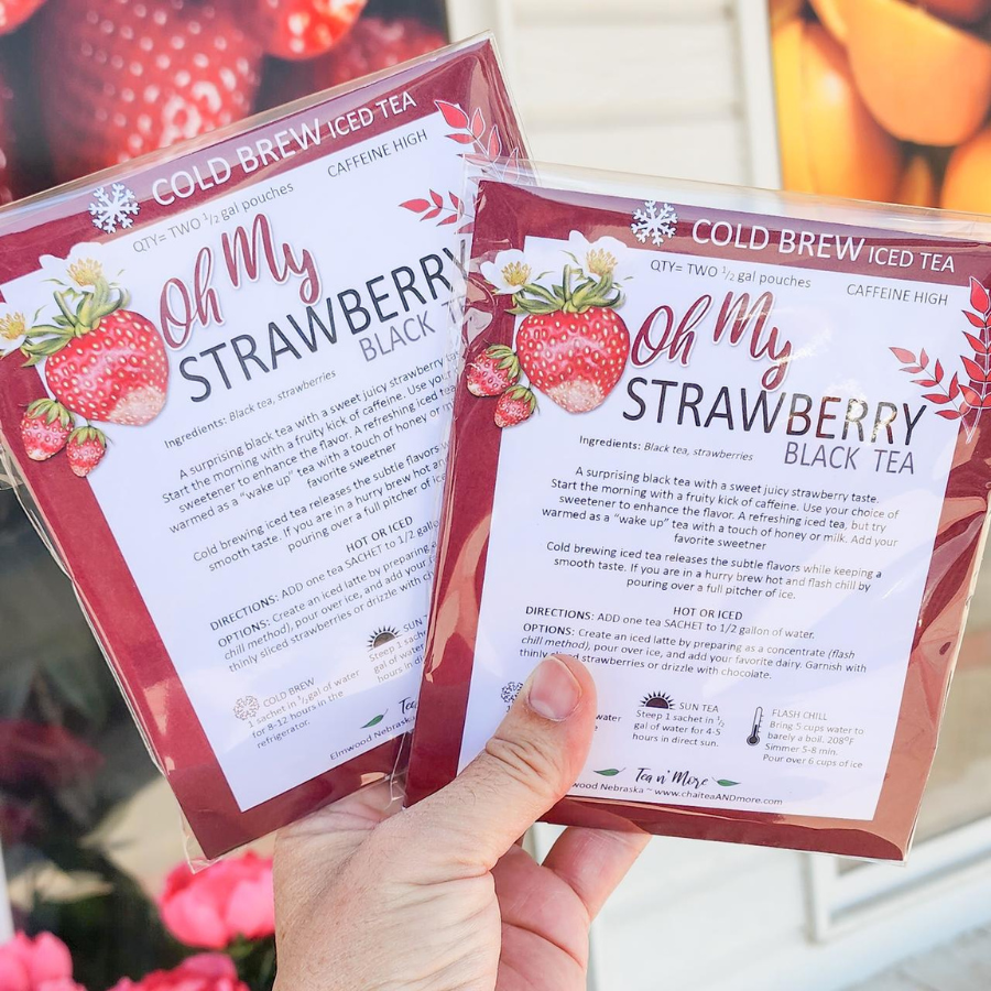 Strawberry Tea | Cold Brew Black Tea | 2 Pitcher Bags | Caffeinated | Tea n More - BuyNebraska.com ~ Blessings Grow Meadows