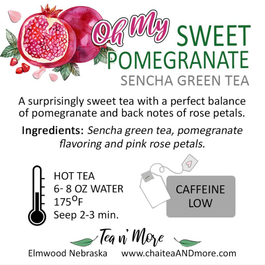 Sweet Pomegranate Tea | Sencha Green Tea | 12 Tea Bags | Caffeinated | Tea n More - BuyNebraska.com ~ Blessings Grow Meadows