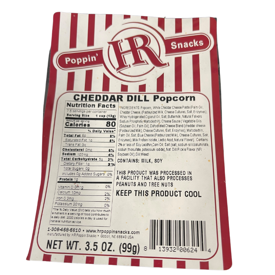 Cheddar Dill Popcorn | 4 oz | HR Poppin' Snacks - BuyNebraska.com ~ Blessings Grow Meadows