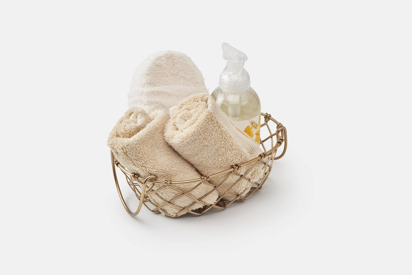 Luxury USA cotton bath washcloths from American Blossom Linens in a natural color basket, soft and absorbent for bathroom use.