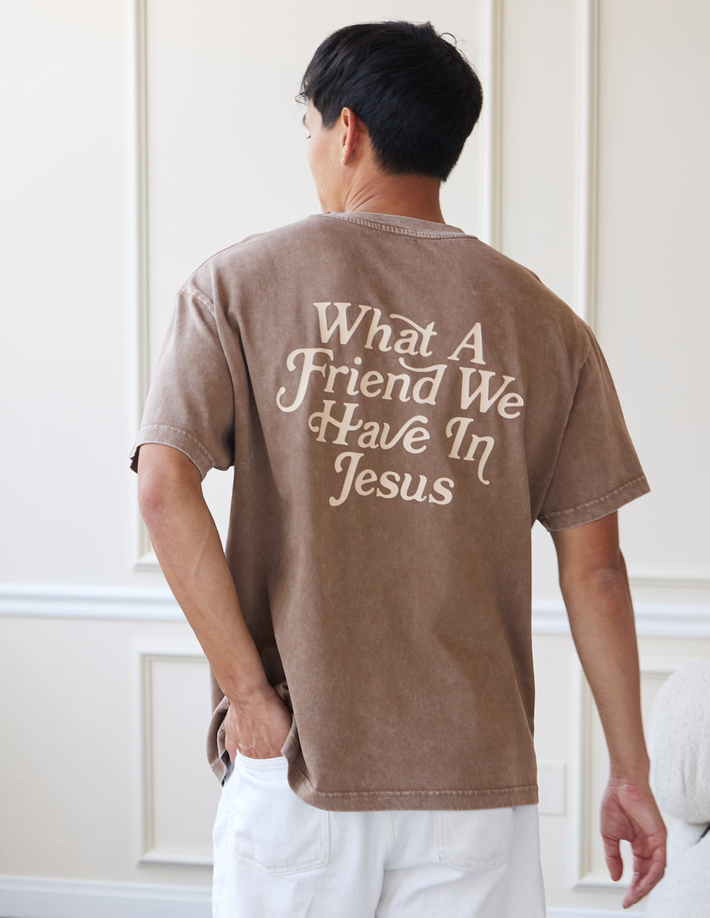 What a Friend in Jesus Brown Unisex Tee - Blessings Grow Meadows