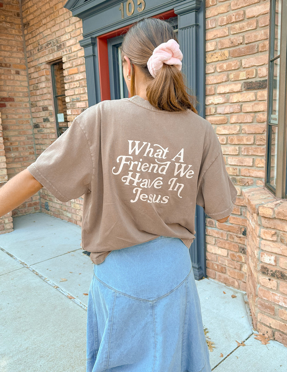 What a Friend in Jesus Brown Unisex Tee - Blessings Grow Meadows