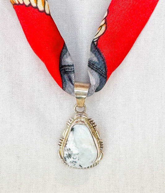 White Buffalo Pendant on Silk Scarf Necklace - Blessings Grow Meadows -