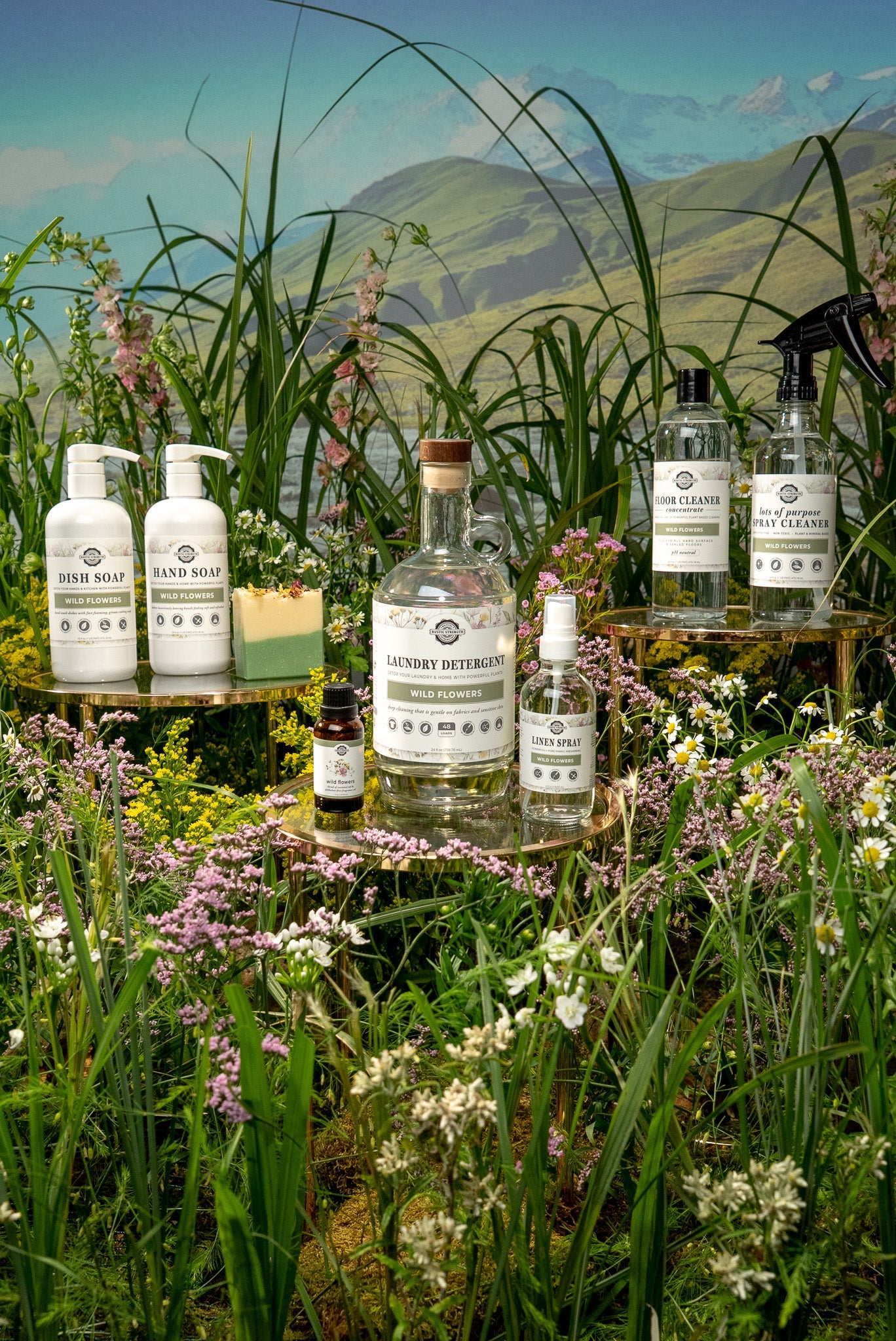 Rustic Strength Wild Flowers essential oil and fragrance oil blend in a clear glass bottle with a natural label.