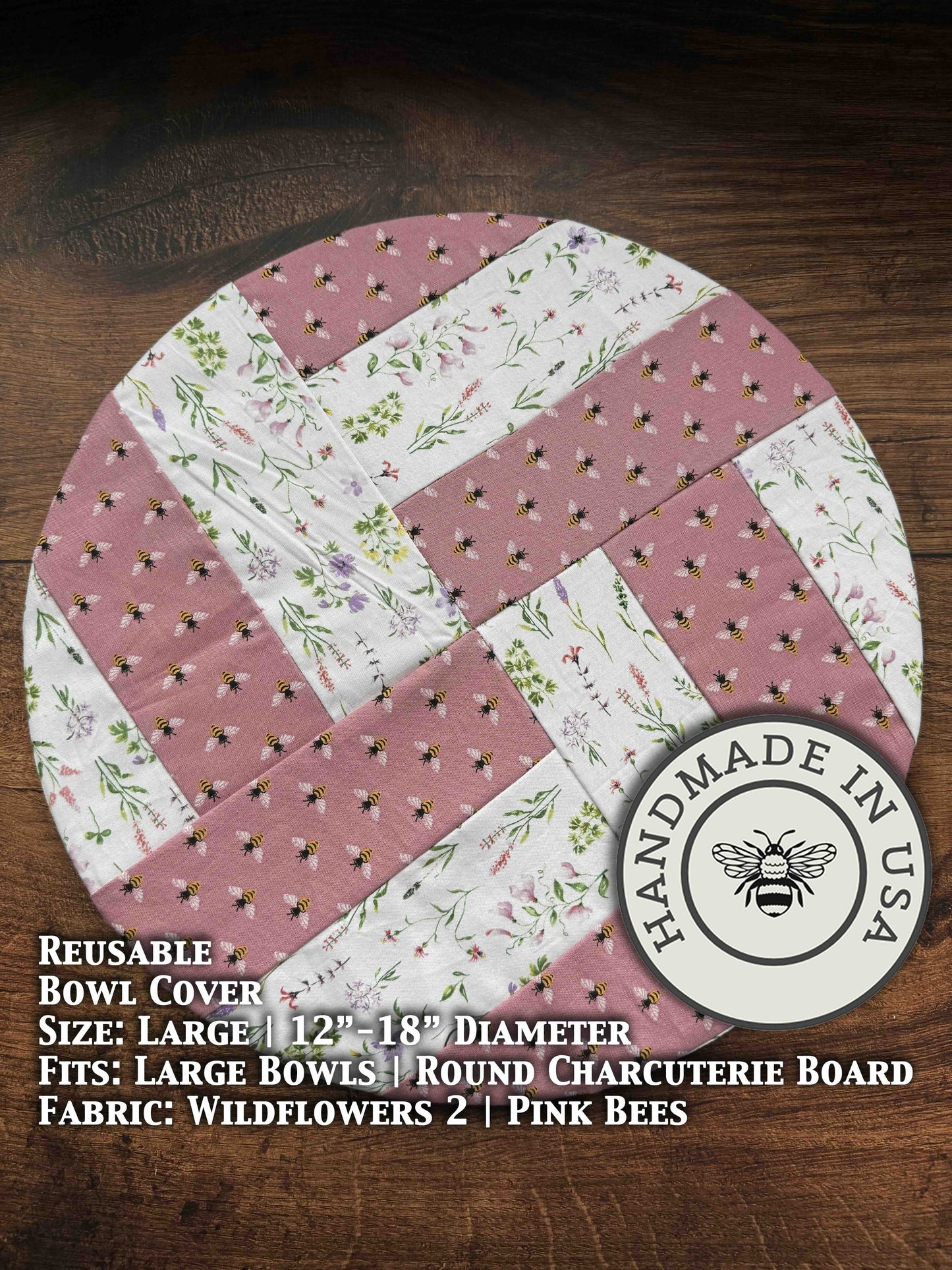 Large farm bowl covers with a wildflower design from Five Oaks Farm, perfect for protecting and covering food bowls.