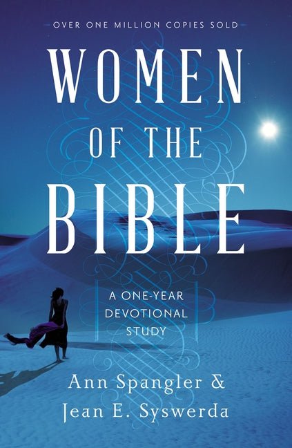 Cover of "Women of the Bible: A One-Year Devotional Study" book by Christian Books Today, featuring a serene biblical scene.