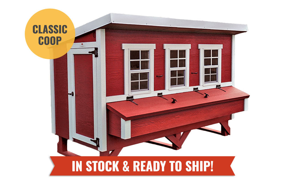 Red XL OverEZ Chicken Coop for up to 20 chickens, featuring spacious design and classic style with secure nesting and roosting areas.