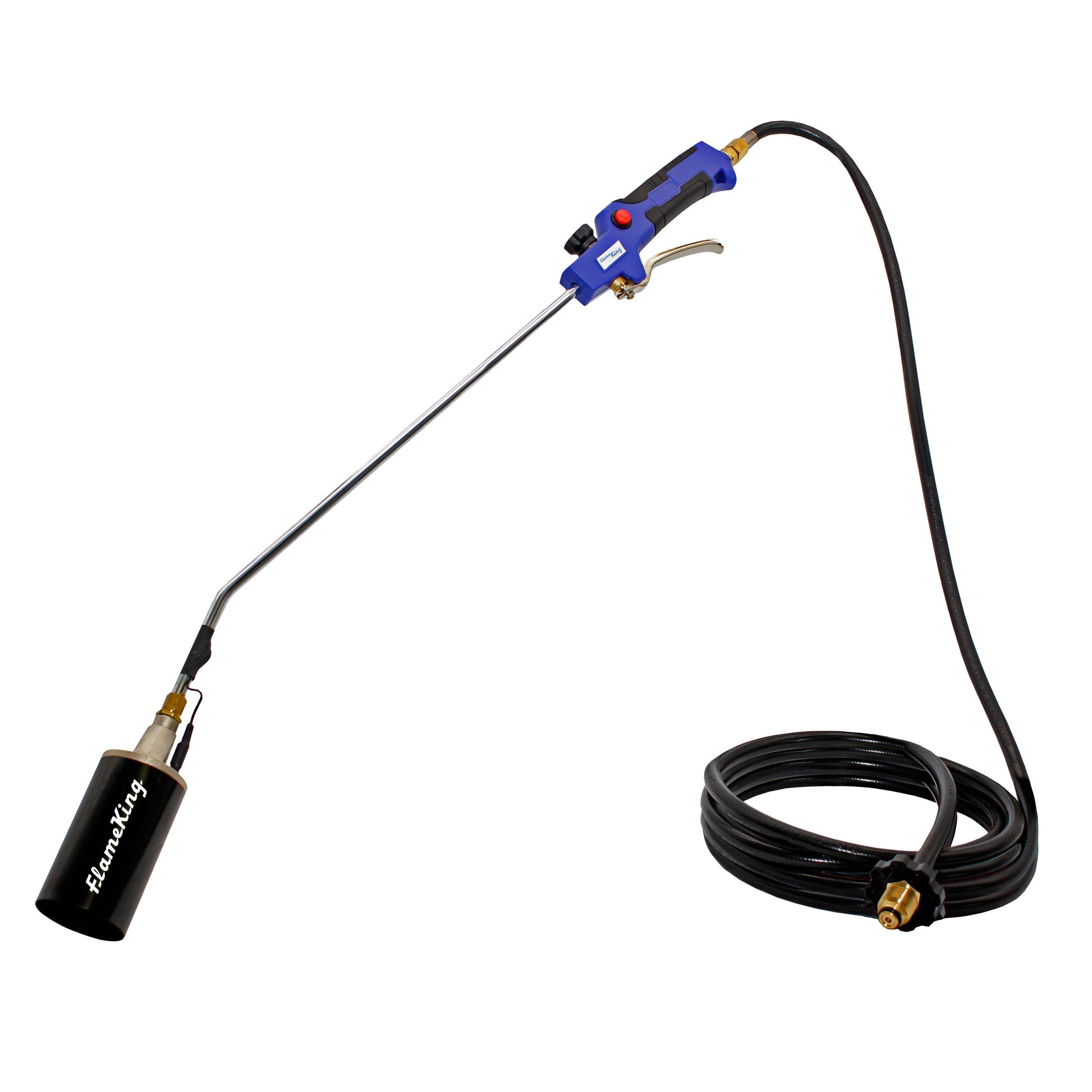 Flame King Propane Weed Burner Torch with battery-operated igniter and 340,000 BTU for outdoor weed removal.