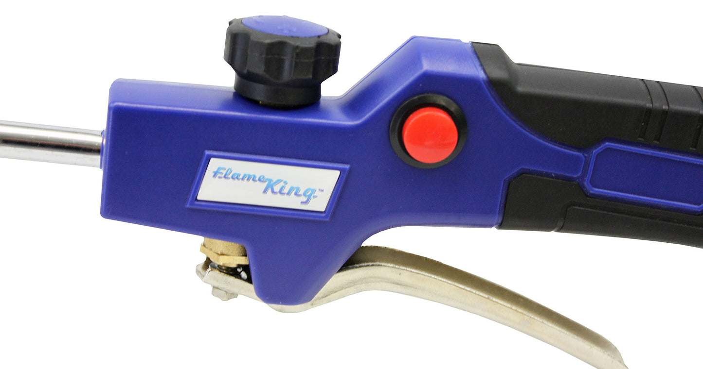 Flame King Propane Weed Burner Torch 340,000 BTU with battery-operated igniter, handheld torch for weed control and burning.