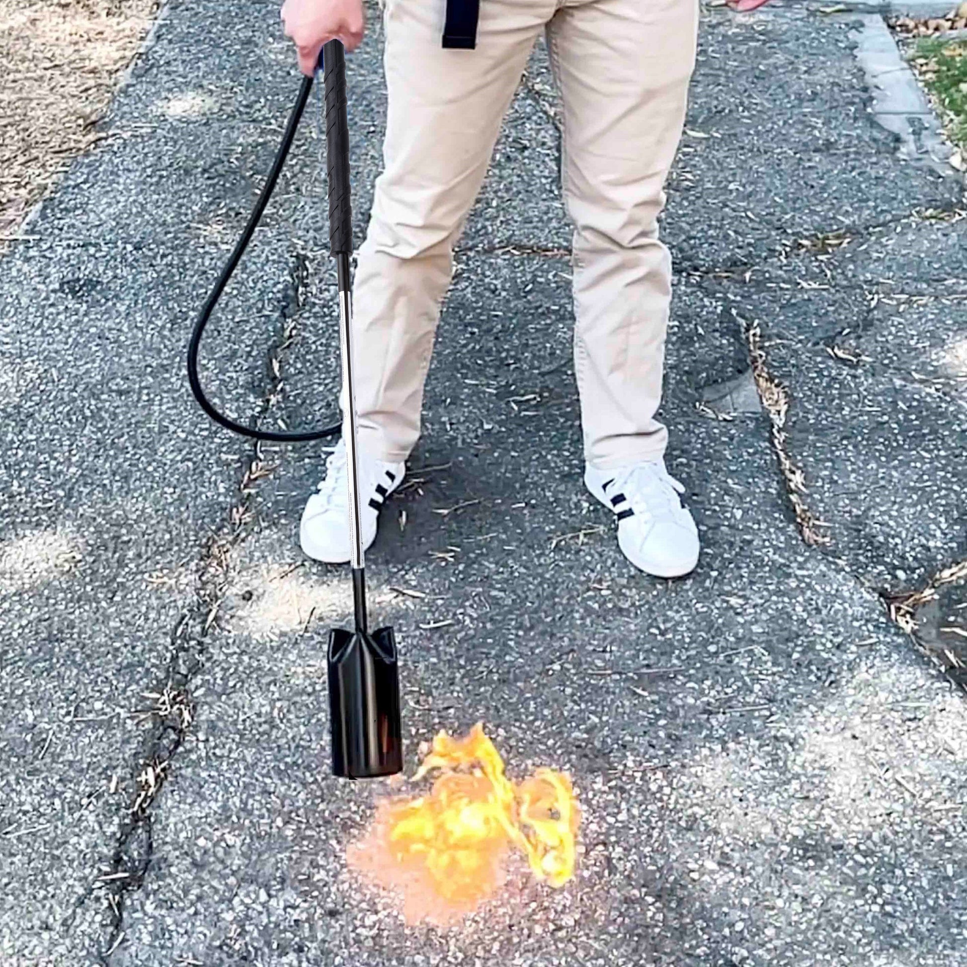 Flame King heavy duty propane torch weed burner with handle and adjustable nozzle for outdoor weed control, 500,000 BTU, includes flint striker.