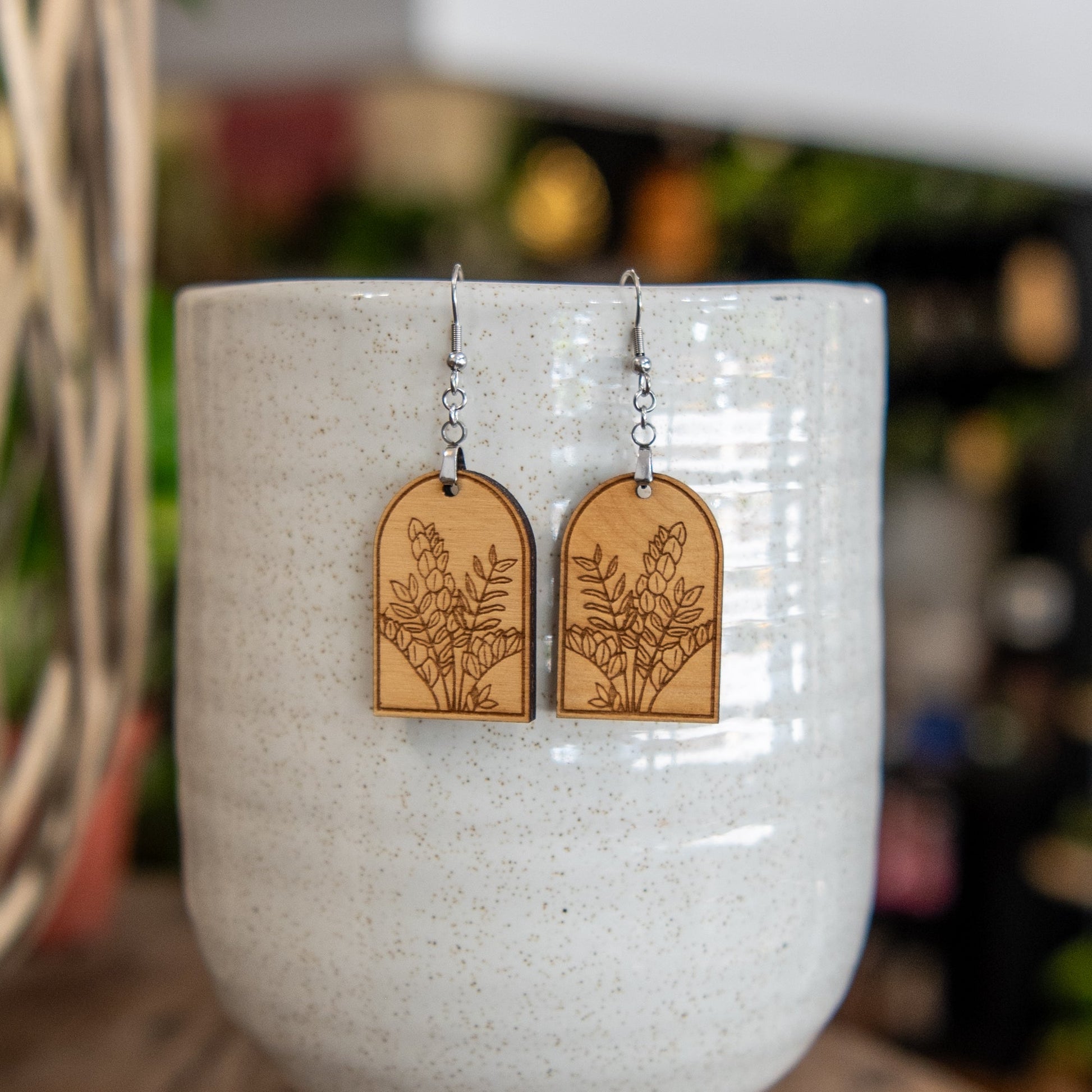 ZZ Plant Arched Earrings - Blessings Grow Meadows -