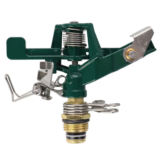 Orbit Irrigation zinc impact sprinkler head for large area watering, 1/2-inch connection, durable metal construction.